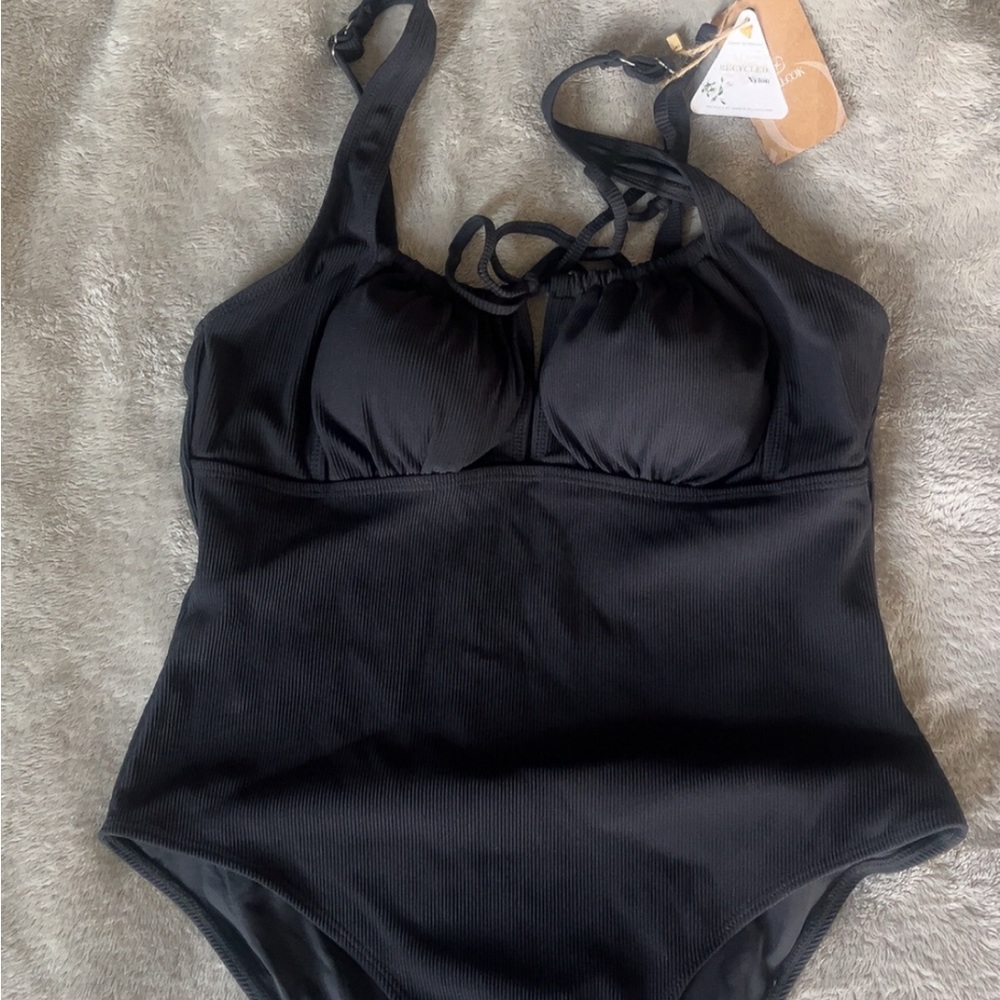 Elegant Black Swimsuit with Halter Straps